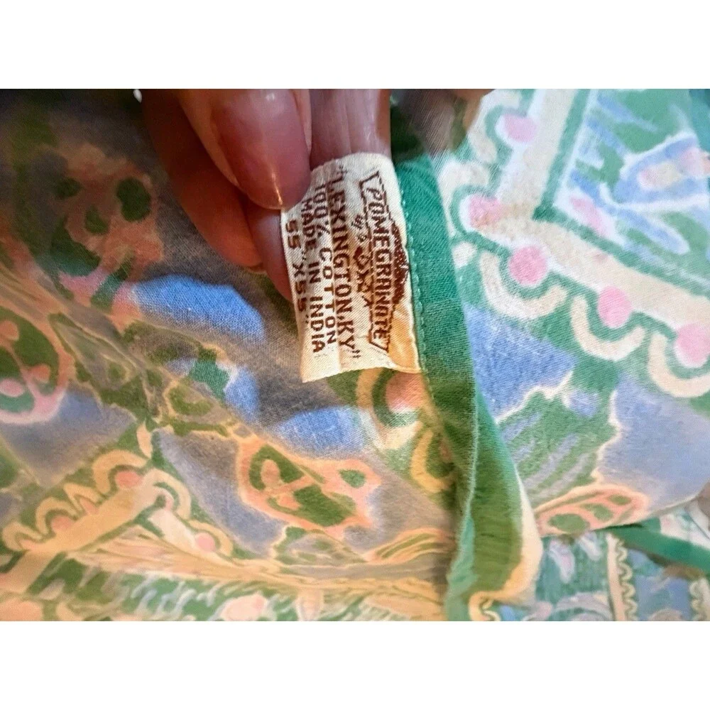 Vtg Tablecloth & Napkin Set Dragonfly Pastel Print by Pomegranate 55